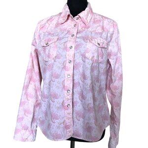Arizona Western Style Snap-Front Shirt w/ Pockets Pink Floral, Women's Size XL